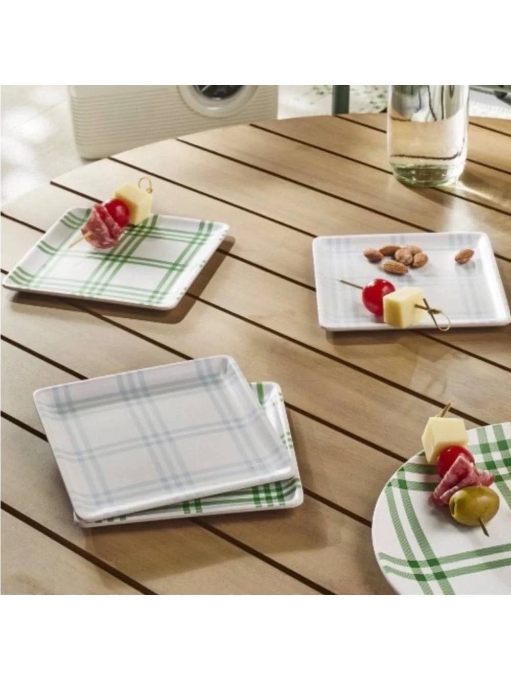 Hearth & Hand Magnolia Tri-Stripe Plaid Square Melamine Appetizer Plates 4 ct